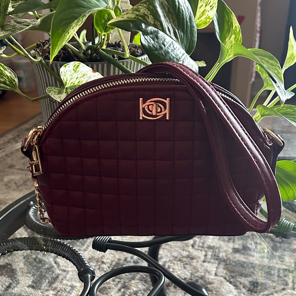 Bebe Burgundy Quilted Crossbody Purse